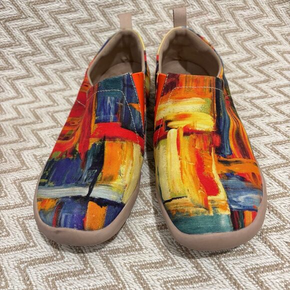 UIN Women’s Toledo Color Brush Flats Canvas Lightweight Slip On Sneakers - Picture 4 of 9